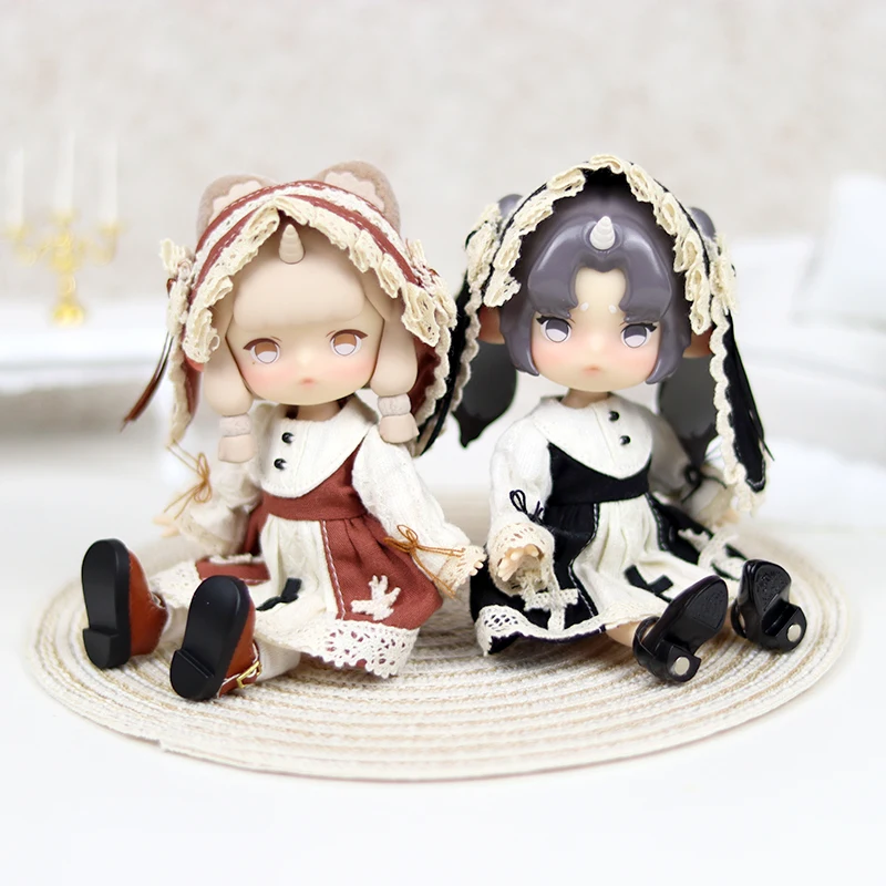 Ob11 Ubrania w stylu europejskim Retro strój pokojówki bufiasta koronka opaska z uszami królika spódnica dla lalek sukienka dla Obitsu11, Molly, Gsc Ob11 Ymy P9