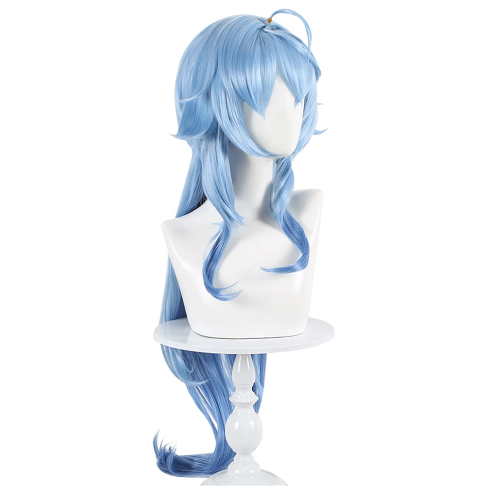 アニメ Ganyu コスプレウィッグ 100 センチメートルロングブルーグラデーション Cruly 女性ウィッグ耐熱人工毛ハロウィンパーティーウィッグ + ウィッグキャップ
