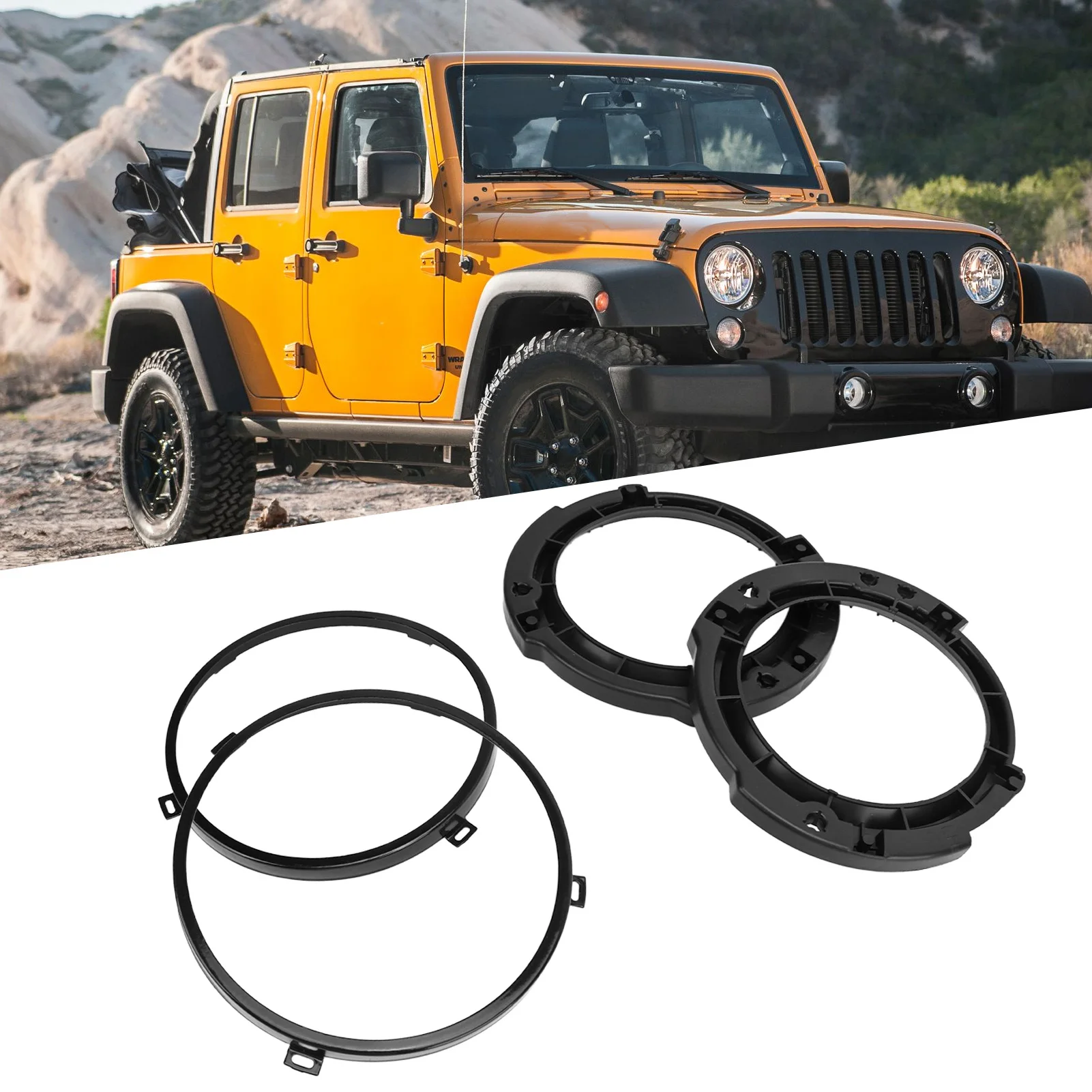 7Inch Round Headlight Mounting Retaining Bracket Ring Set with Headlight Metal Ring Black for Jeep Wrangler JK 2007 to 2017