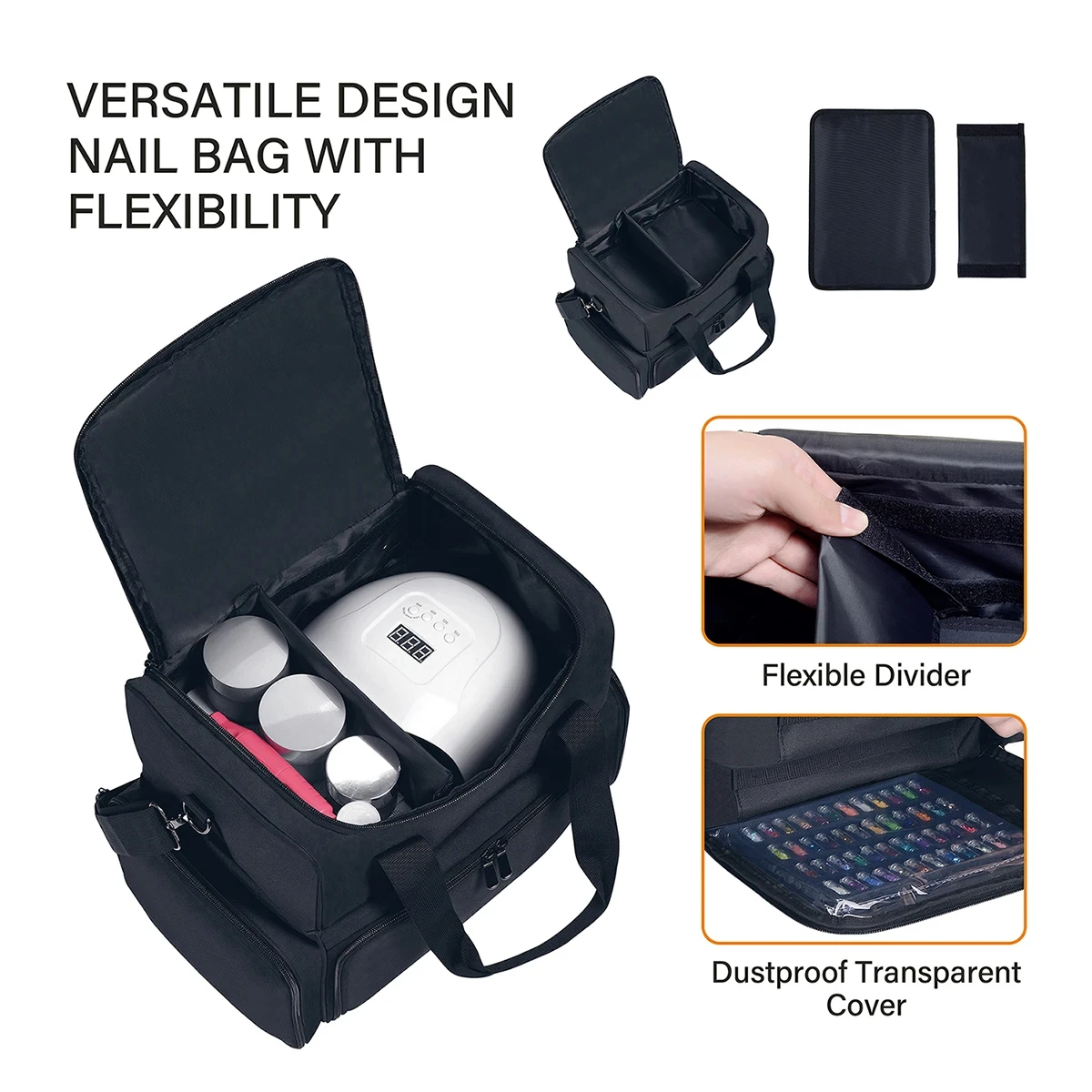 Essential for Womens 80 Bottle Large Capacity Waterproof Nail Polish Organizer Case Portable Travel Storage with 2 Removable Bag