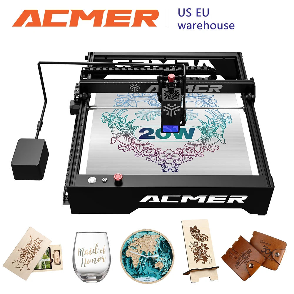 ACMER P1 20W Laser Engraving Machine Automatic Air Assist System APP Wifi Control Metal Wood Skin Laser Cutting Machine