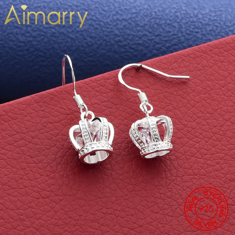 

925 Sterling Silver Beautiful Zircon Crown Earrings For Women Fashion Designer Jewelry Party Wedding Accessories Holiday Gift