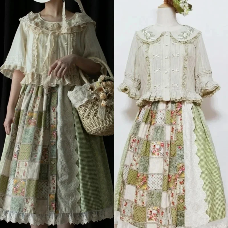Dresses Y2K Nemo Garden Print Skirt Retro Panel Forest Art Open Front Elastic Patchwork Japan Dopamine Loose Bohemian Dress New