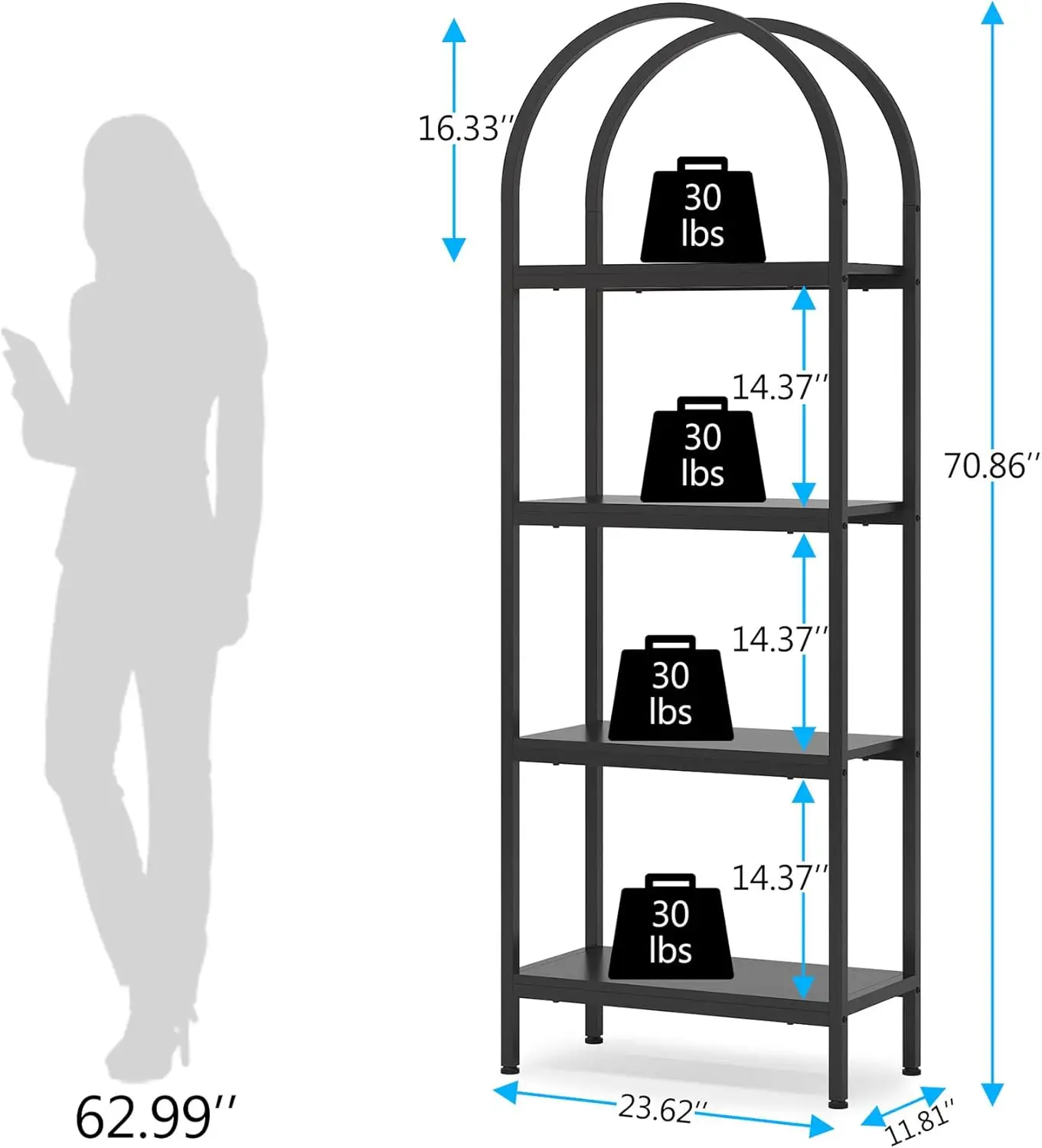 4-Tier Open Bookshelf Set of 2 70.8