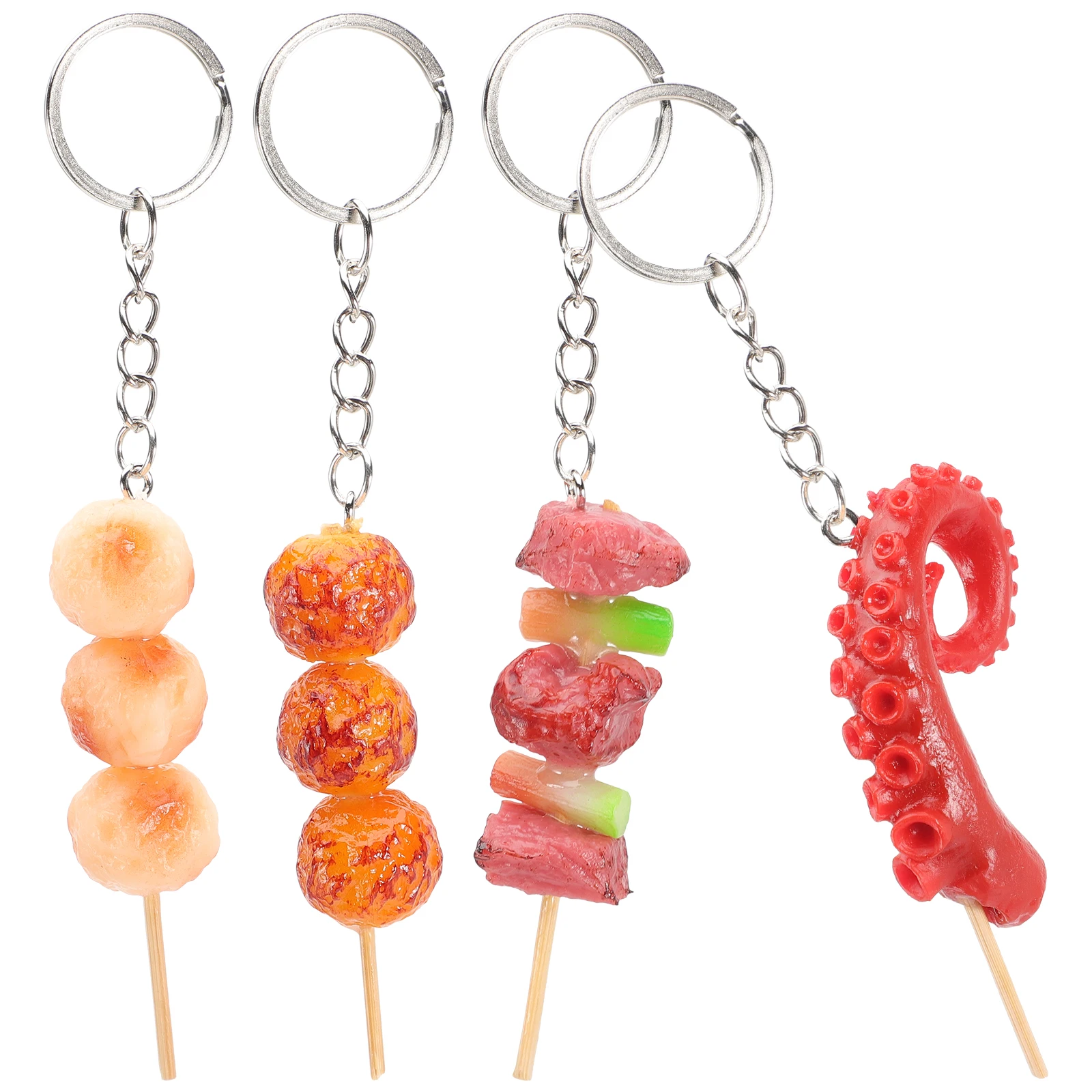 

4Pcs BBQ Toy Keychain Realistic Food Child Pretend Play PVC Backpack Keychains Fried Meatball Novelty Gift Party Favor Women Bag