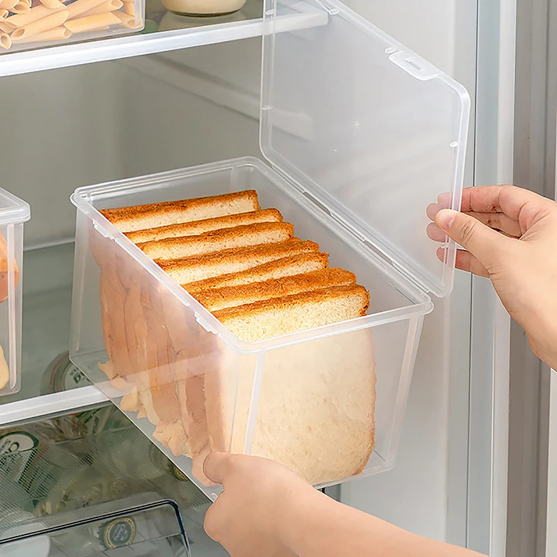 Bread Storage Box Clear Plastic Toast Dispenser Airtight Box Baking Bread Cake Container Refrigerator Organizer