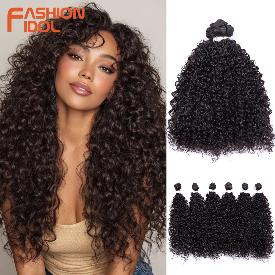 

FASHION IDOL 18inch/45cm 6pcs Afro Kinky Curly Hair Synthetic Hair Bundles For Women Ombre Blonde Heat Resistant Hair Extensions