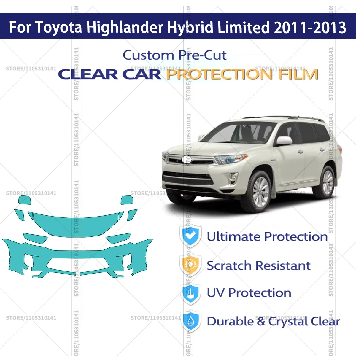 Pre-Cut Paint Protection Film PPF Transparent Car Film Automotive PPF Front Kit For Toyota Highlander Hybrid Limited 2011-2013