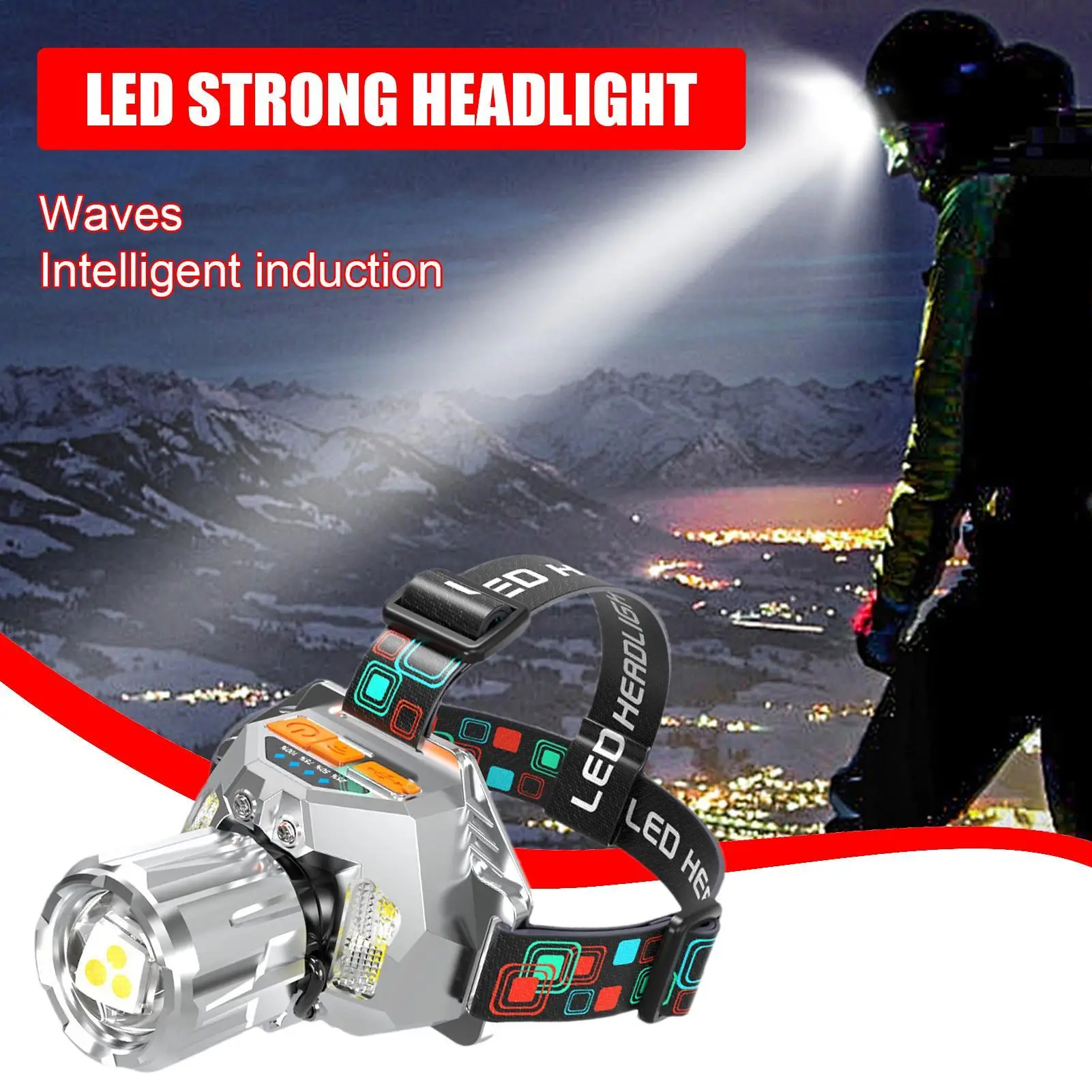 

Hiking Headlamps For Adults Bright Rechargeable Headlight Multifunctional Bright Portable Light For Cycling Outdoor Running