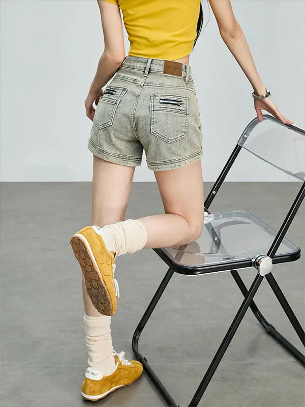 

American Vintage Design Denim Shorts Women's Summer New Small Size Versatile Slimming Sexy Elastic Hot Pants High Waist Cotto...