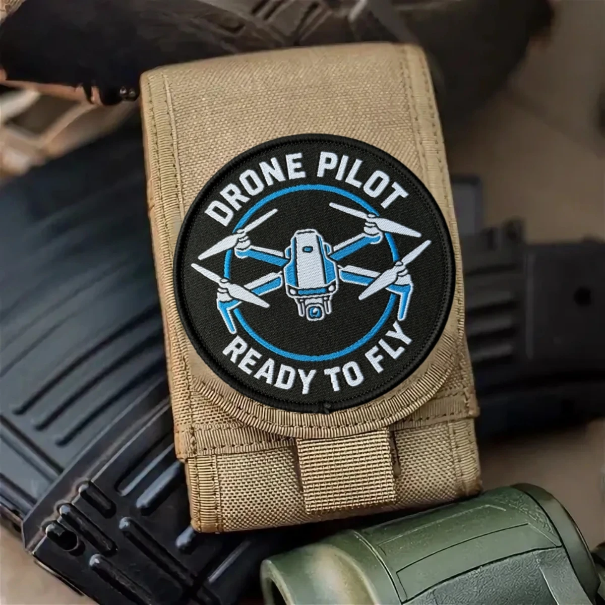 Quadcopter Woven Patch Drone Pilot Quote Tactical Morale Appliques Hook and Loop Backing Military Badges for Clothing Sewing DIY