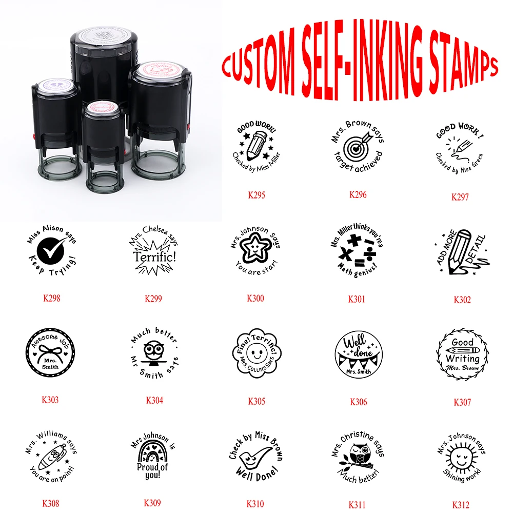 

25/30/40/50Mm Personalized Logo Design Self-Inking Stamp Custom Comment Text Press-Type Inking Stamp for Schoool Office Supplies