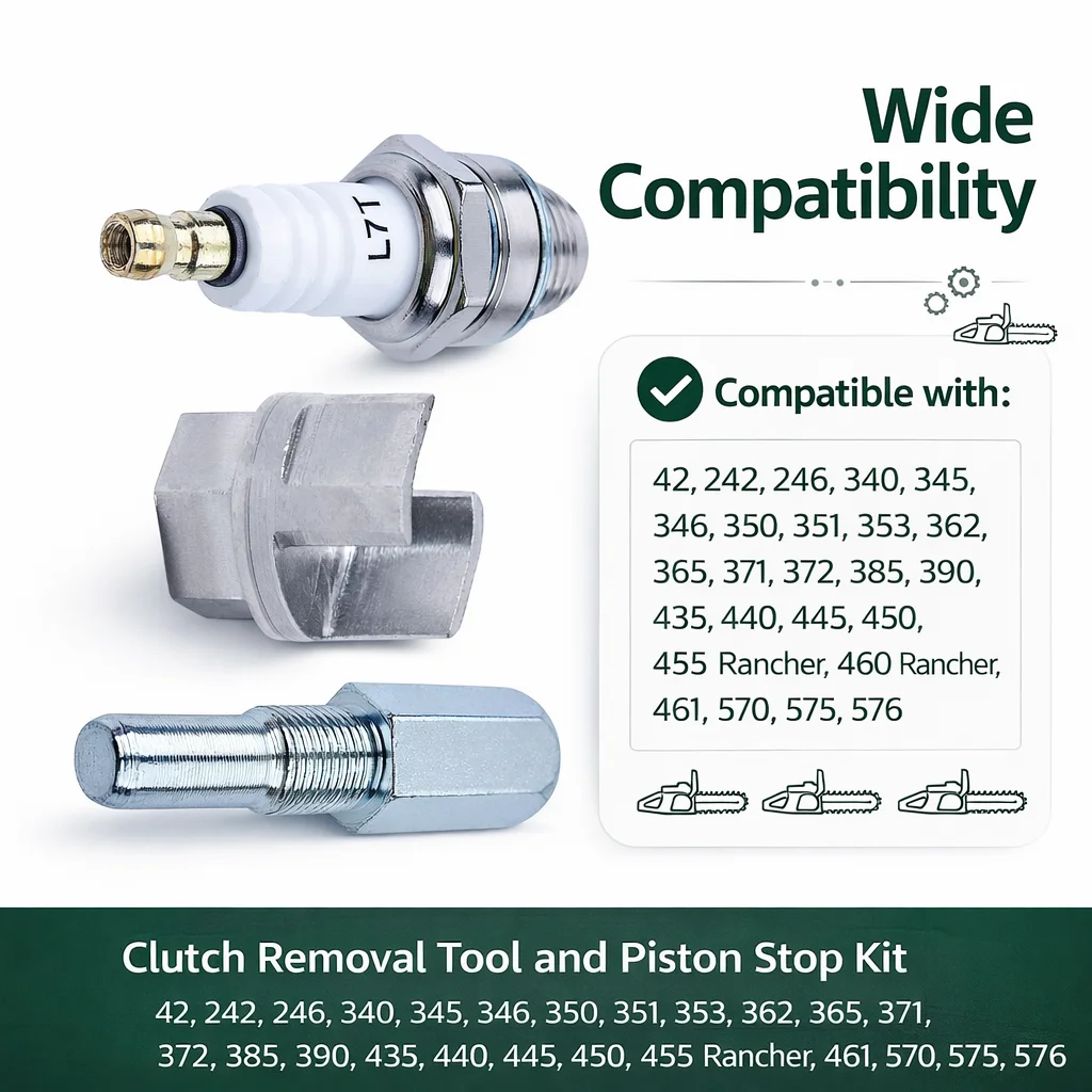 504910605 Piston Stop & Clutch Puller For Husqvarna 42 242 246 362 365 371 372 385 390 440 570 575 576 Chainsaw 2-Shoe Tool Kit