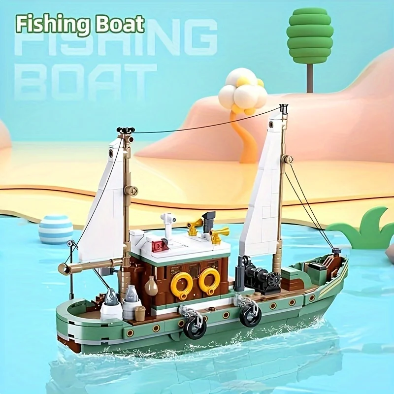 

610pcs-SLUBAN Fisherman Fishing Boat Building Block Model Set,Children's Puzzle Toys,Christmas, Valentine's Day,Birthday gifts