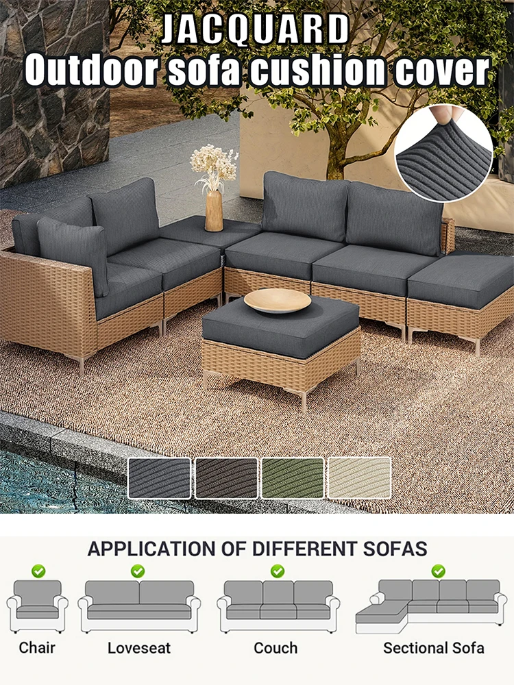 Gestreepte jacquard terrasbankhoes elastische luxe stoffen bank zitkussen hoes woondecoratie dikke stofdichte buitenbank hoes - afbeelding 2