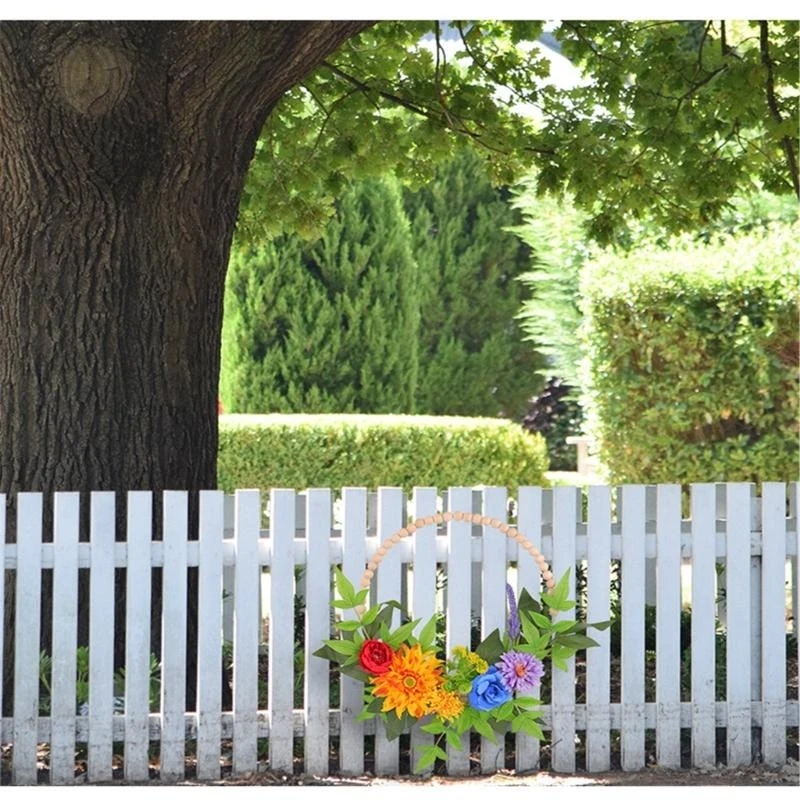 

Spring Wreath for Front Door Farmhouses, Bead Wreath with Artificial Flower 15UB