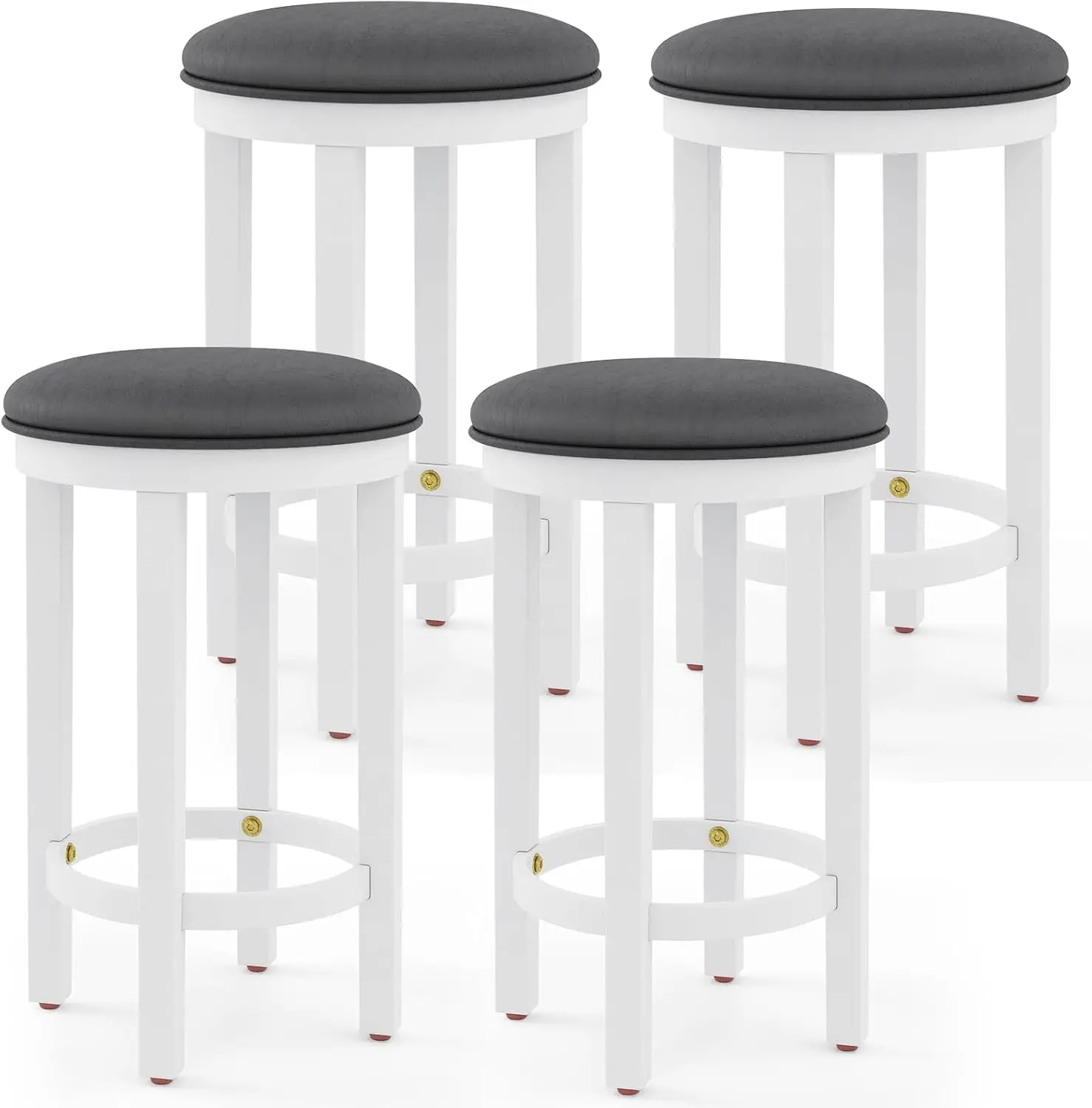 Costway Upholstered Bar Stools Set Of 4, 25” Counter Height Bar Chairs With Padded Cushion & Wooden Frame, Faux Leather