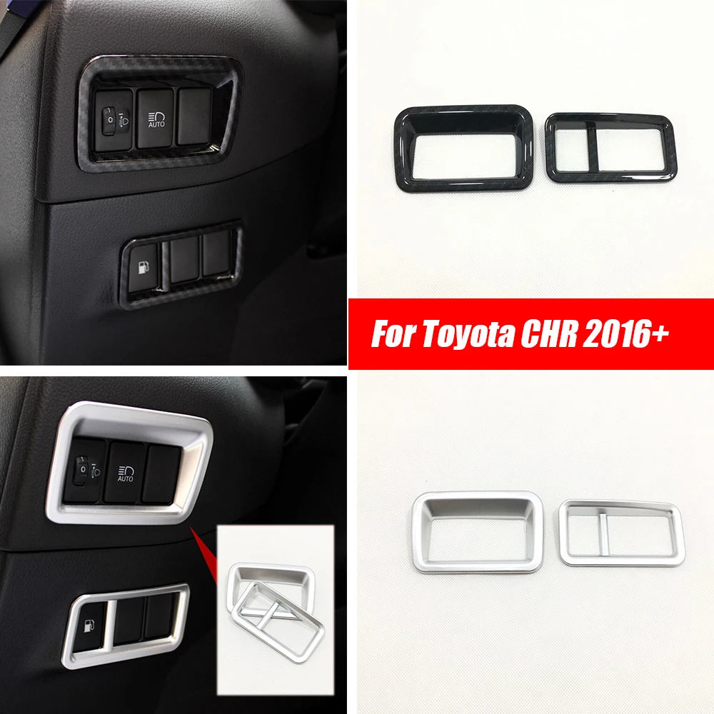 

For Toyota CHR C-HR Car Headlamps Adjustment Switch 2016 2017 2018 ABS Matte/Carbon fiber Cover Trim Interior Accessories 2pcs