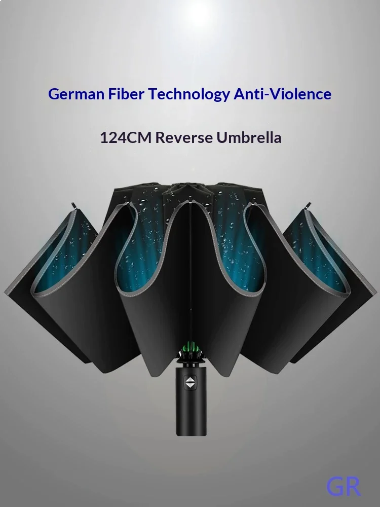 German Auto Reverse Oversized Umbrella Heavy Duty Reinforced Windproof Rain & UV Protection