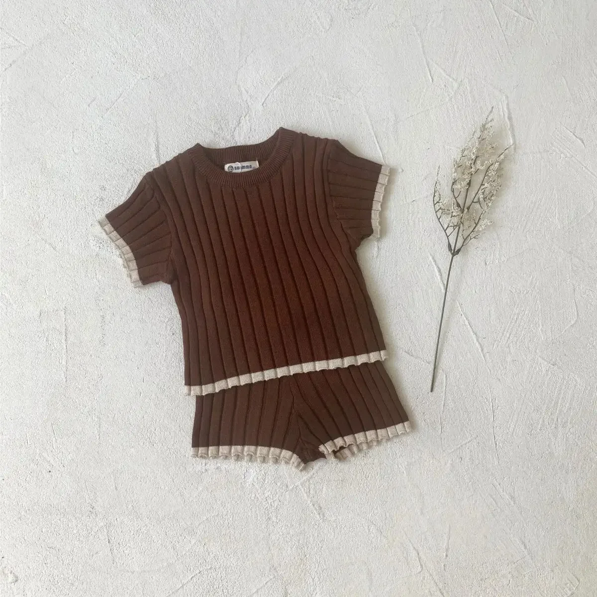 2026 Autumn New Infant Knitted T-shirt and Shorts Set Soft Breathable Pet Stripe patchwork Style Newborn Baby Clothing Set 0-2Y