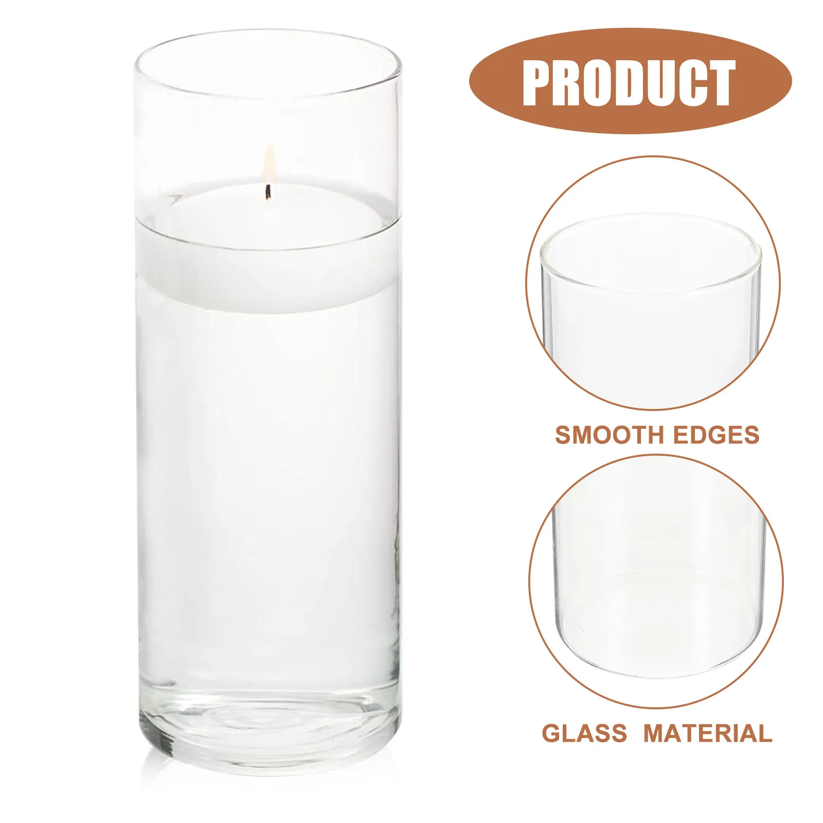 6Pcs Transparent Glass Cylinder Vase Multi Functional Flower Arrangement Container Floating Holder Balcony Decor Clear