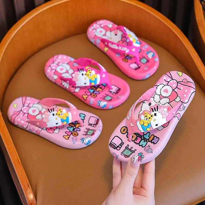 سانريو مرحبا كيتي الأطفال النعال الصيف فتاة الكرتون لينة وحيد المنزل القائمة الوجه يتخبط Kawaii أنيمي موضة أحذية الشاطئ الجديدة
