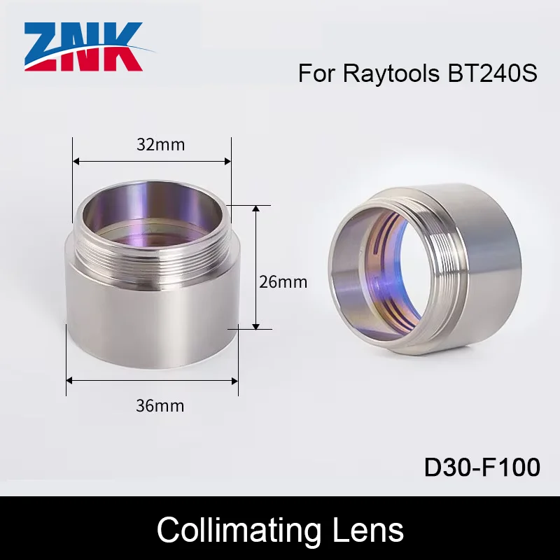 ZNK BT240/240S 0-3.3KW Collimating & Focusing Lens D30 F100 F125 F155 F200mm with Lens Holder for Raytools Laser Head BT240/240S