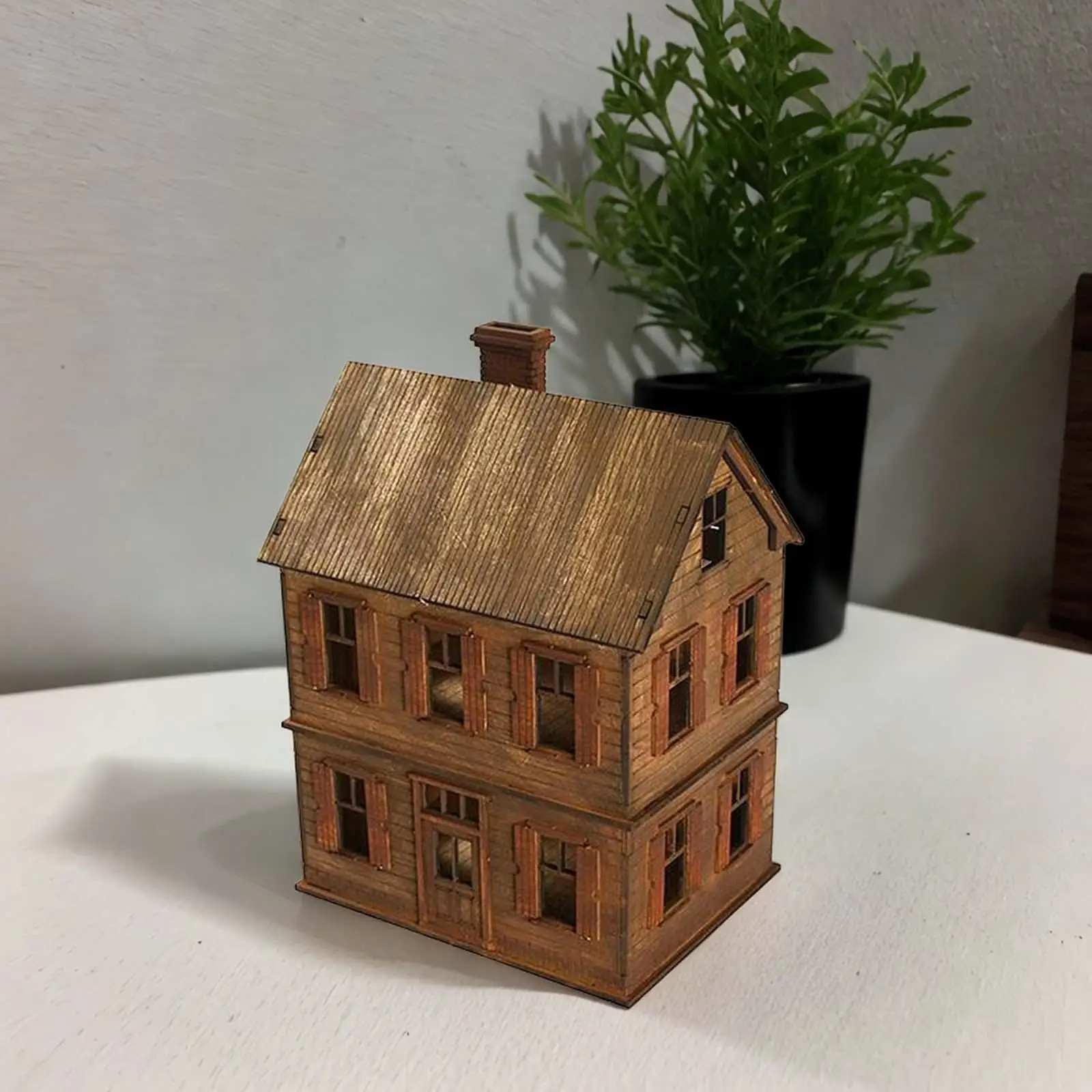 Artesanía educativa para niños, escala 1:72, edificio de dos pisos de Europa Oriental, modelo de rompecabezas de madera, escena, adorno artesanal, regalo para niños