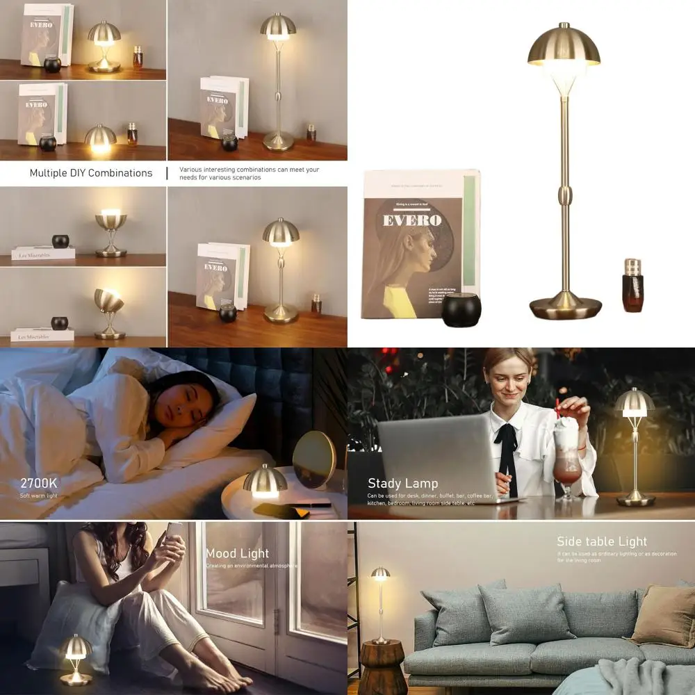 

Portable LED Desk Lamp with Rechargeable Battery, 2700K Dimming, USB-C Charge, Ideal for Home, Office, and Gifts (Brushed Nickel