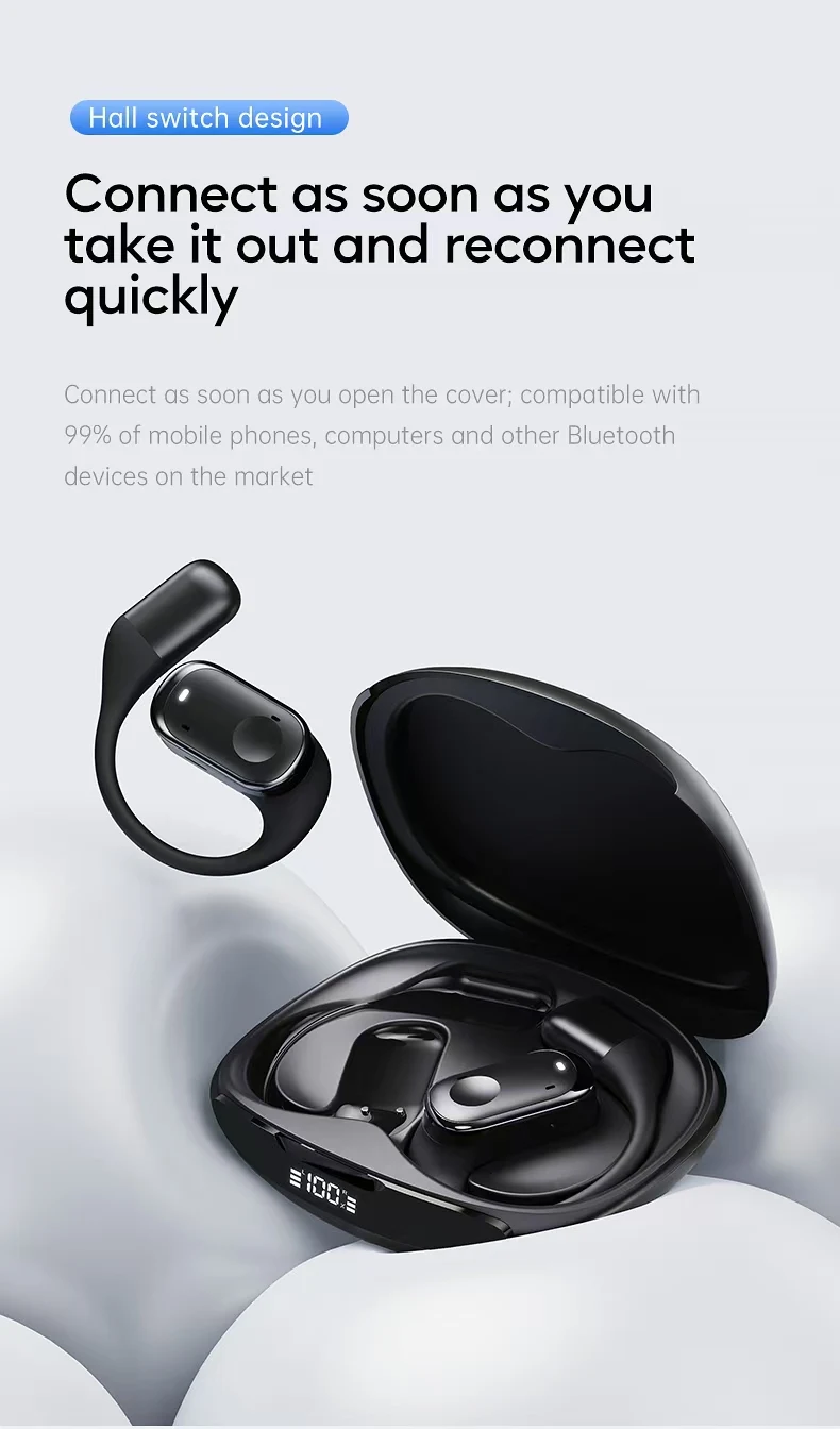 Open-Ear Headphones with Stable Comfort & Hi-Res Sound Pure Bass Boost Bluetooth 5.3 Earbuds OWS Wireless Headphones for Sports