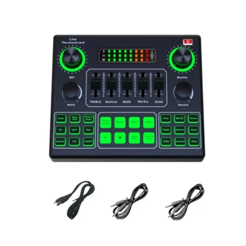 R2LB V9SJ Sound Mixer Live Sound Card with Colorful Lighting Live Sound Card For Multiple Devices PC and Mobile Phones