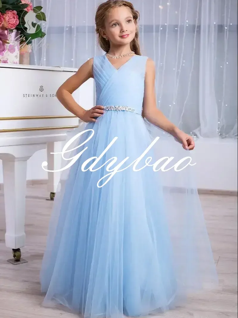 Flower Girl Dresses Tulle Puffy Backless Knee Length Kid Child Wedding Party Princess Ball Gown