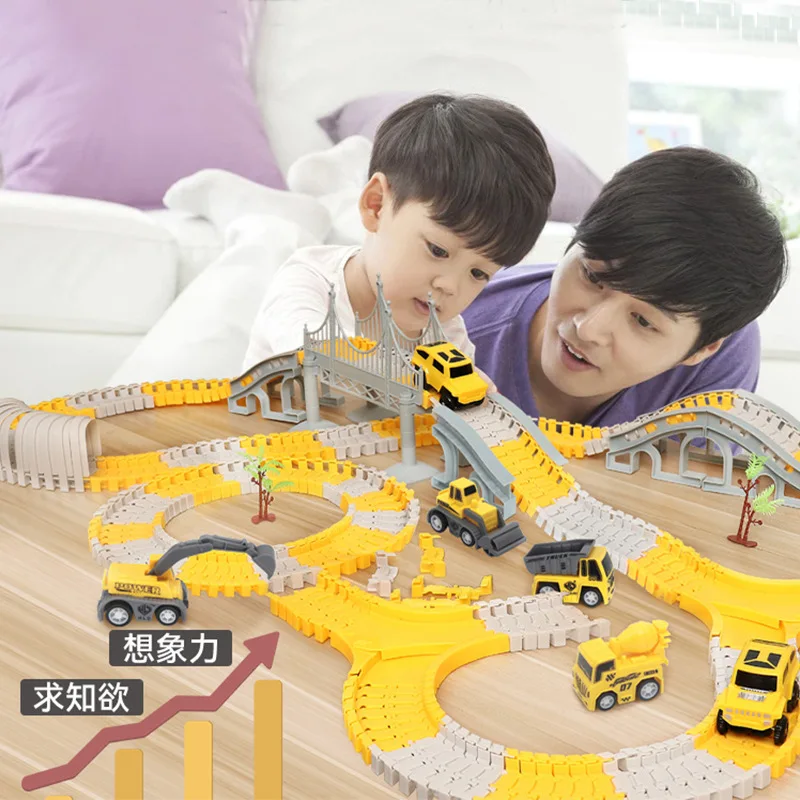 DIY Car Race Magic Rail Track Sets Children Electric Track Toy Engineering Car Flexible Curved Creates Vehicles Educational Gift