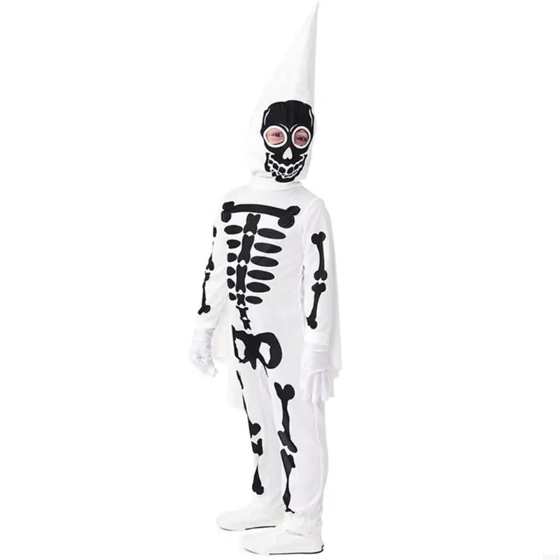 H58E Boy Girl Skeleton Costume Kid Halloween Costumes Party Cosplay Bodysuit Jumpsuit