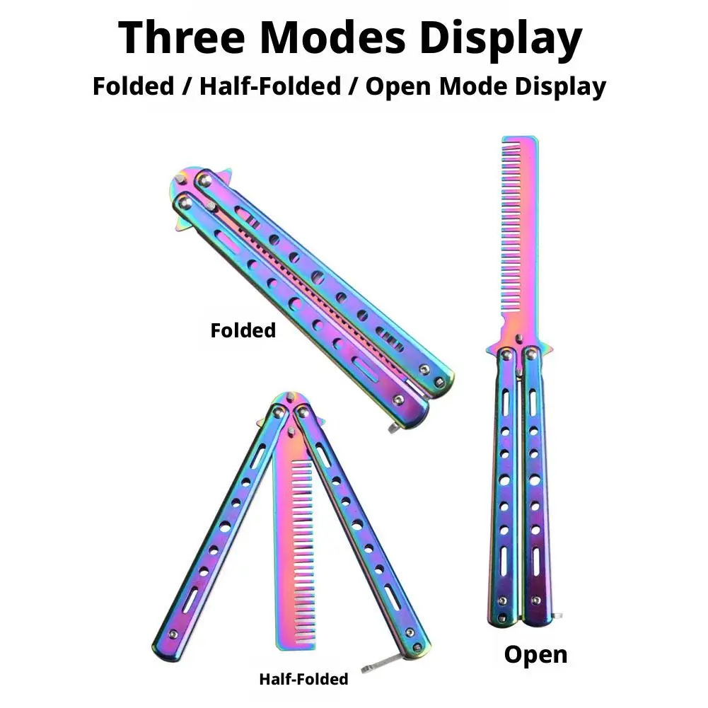 Foldable Butterfly Style Comb Stainless Steel Folding Practice Comb for Hair Styling Colorful Training Flip Comb  Outdoor Carry
