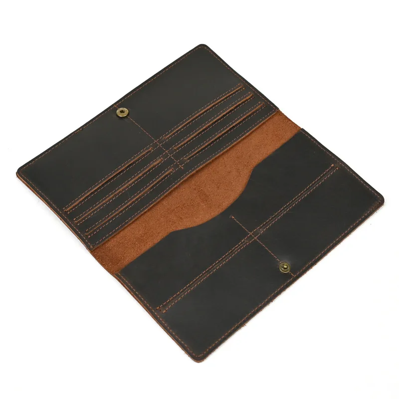 LD-Men's Retro Crazy Horse Leather Leather Long Wallet, Casual and Portable Multi Card Position Bull Pickup Bag