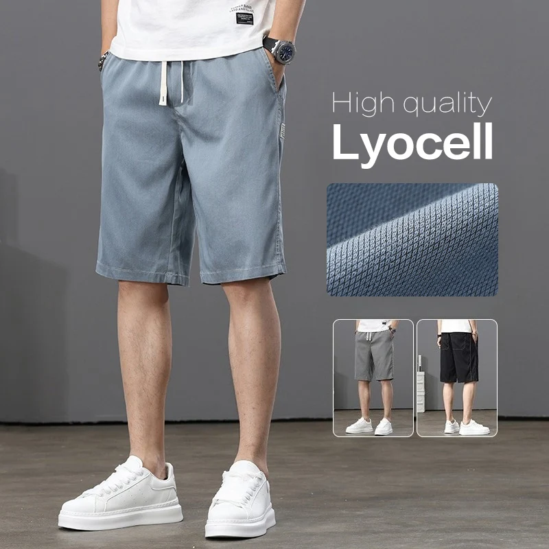 Brand Clothing Men's Denim Shorts Summer Lyocell Fabric Casual Loose Fit Straight Five Points Beach Short Pants Male
