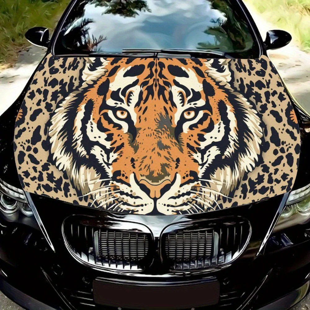 

Fierce Tiger Leopard Print Car Hood Vinyl Wraps Sticker, Car Engine Decal, Waterproof Self-adhesive Car Packaging Cover, Univers