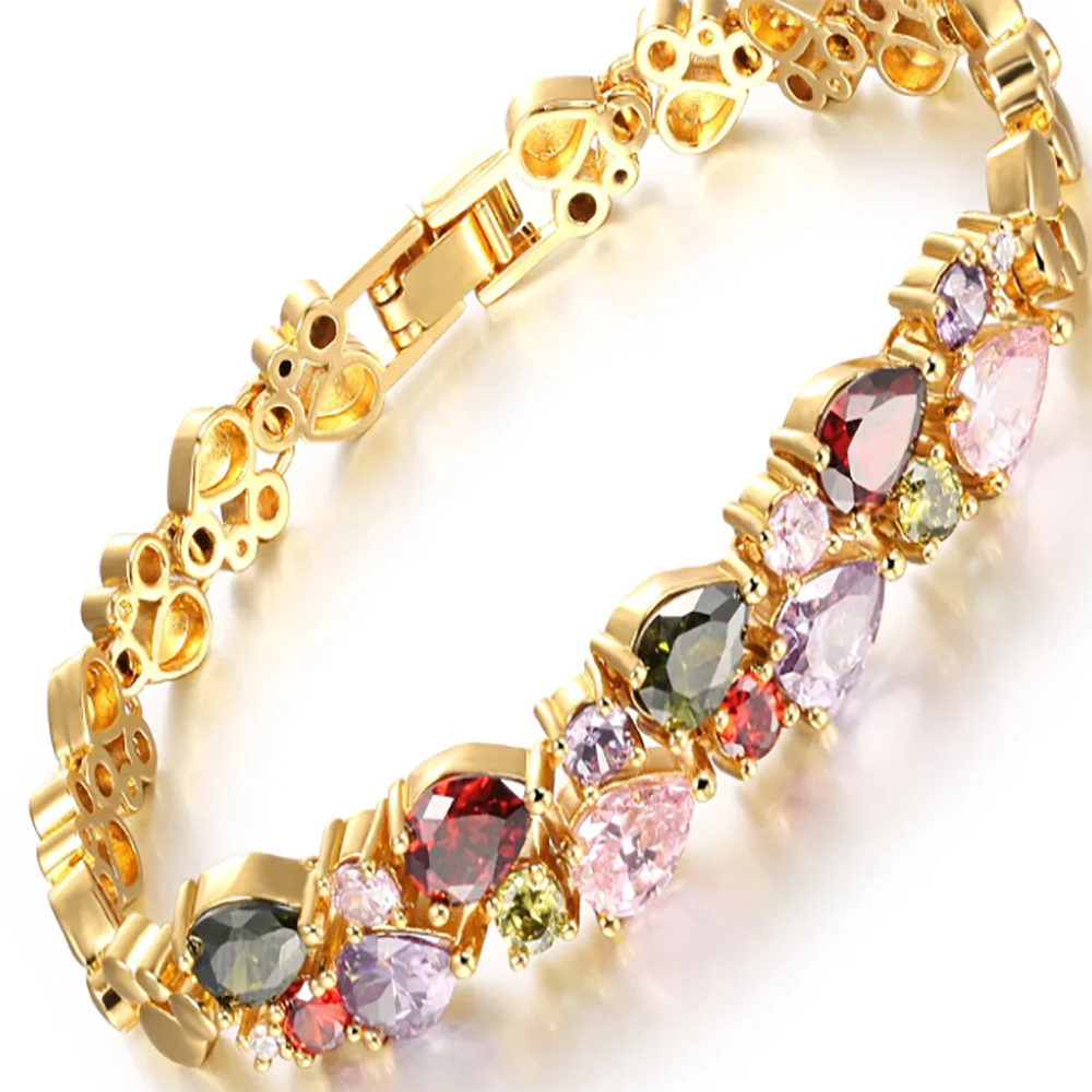 Various Colorful Double-layer Copper Gold Colour AAA Zircon Bracelet