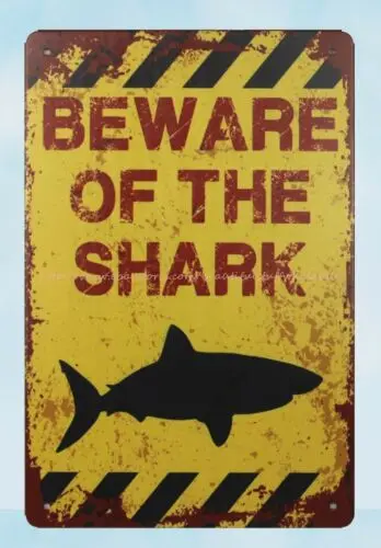 master bedroom decor Beware Of The Shark metal tin sign