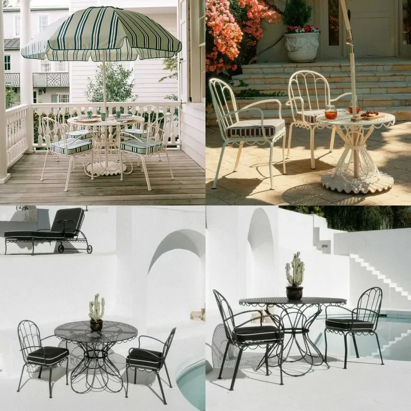 Retro Hollow Metal Bistro Set Outdoor Patio Dining Table and Chairs for Cafe Courtyard Leisure
