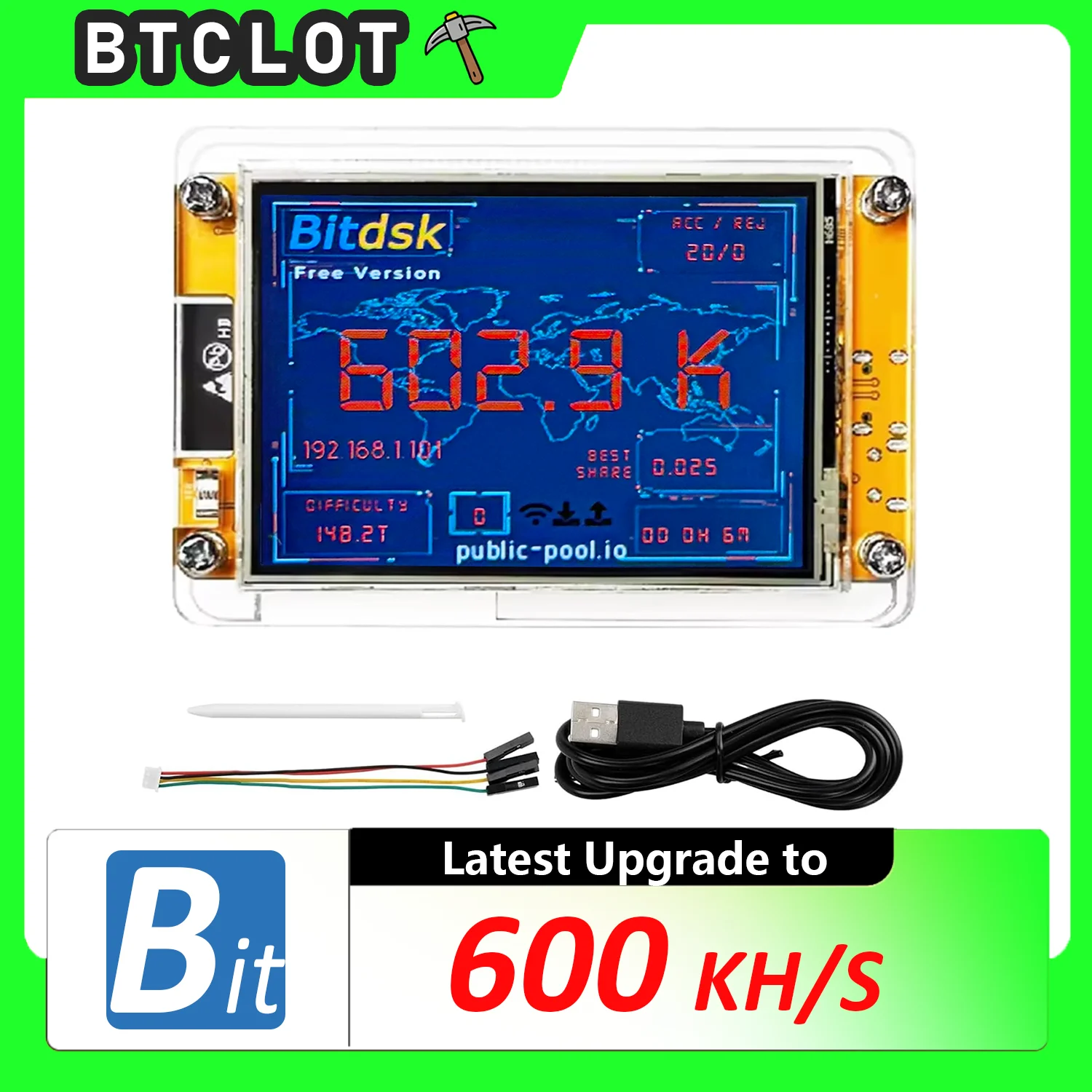 NerdMiner V2 Bitcoin Solo Lottery Miner ESP32 600KH/s SHA256 Crypto Miner 2.8inch Smart Display Desktop