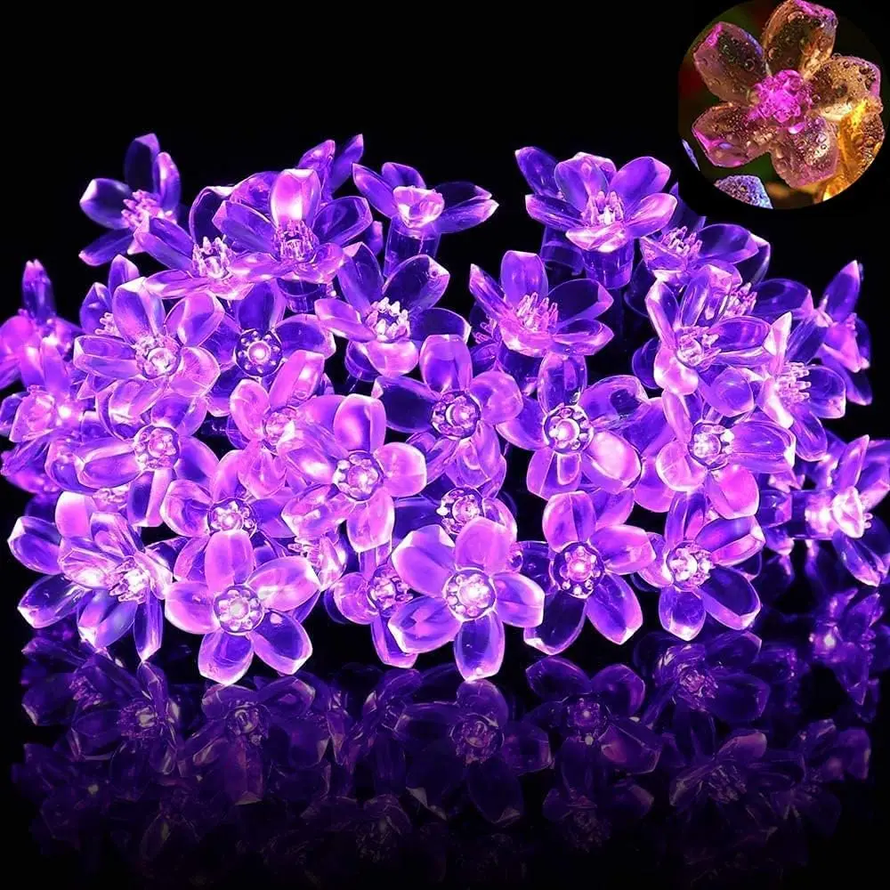 

Solar String Lights, 50 LED 8 Mode Solar Powered Lights Outdoor,Twinkle Fairy Lights Cherry Blossom Flower Lights (Purple)