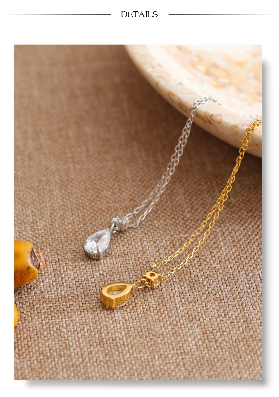 Yhpup Edelstahl-Halskette mit Wassertropfen-Anhänger aus Zirkonia, hochwertiger, glänzender Premium-Halsschmuck – Detail 10