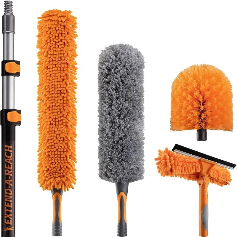 

20 Foot High Reach Duster Kit with 5-12 ft Extension Pole // High Ceiling Dusting and Window Cleaning Kit with Telescopic Pole