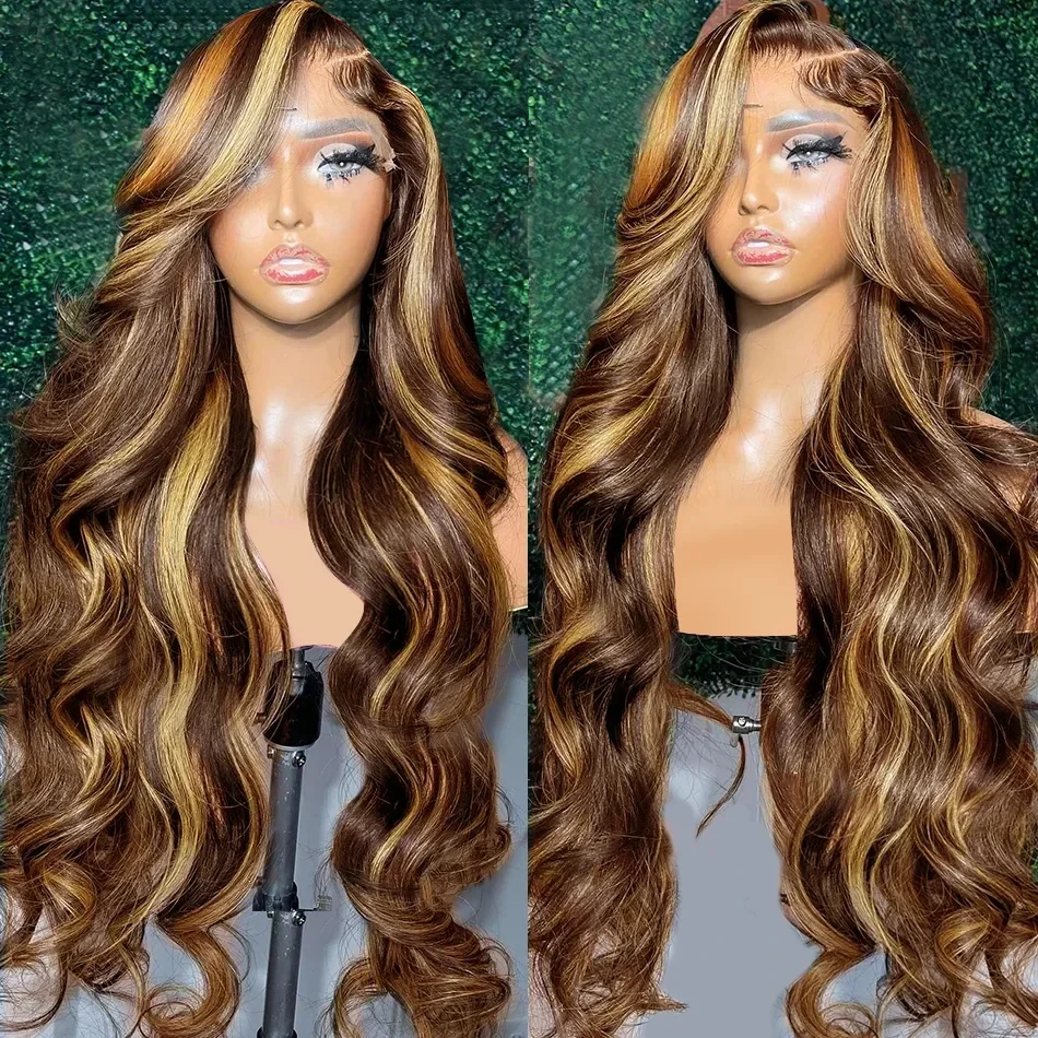 

13x6 Transparent Body Wave Lace Front Wig Colored Highlight Human Hair Wigs For Women Brazilian 4/27 Blonde Pre Wigs ﻿