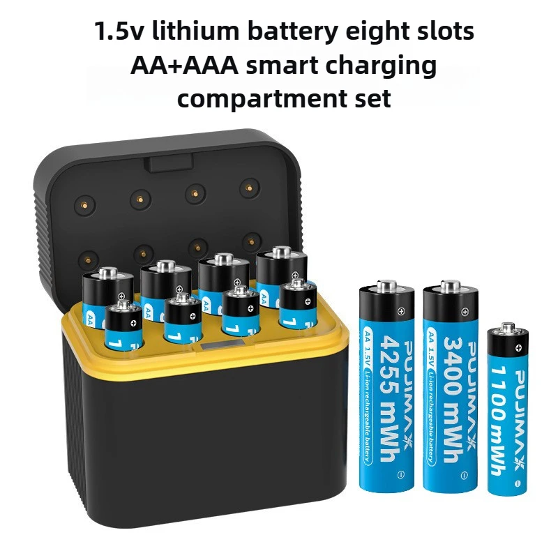 High Capacity AA/AAA 4255mWh/3400mWh 1.5V Li-ion Rechargeable Batteries with Charger/Type-C Set for Game Controller Smart Lock