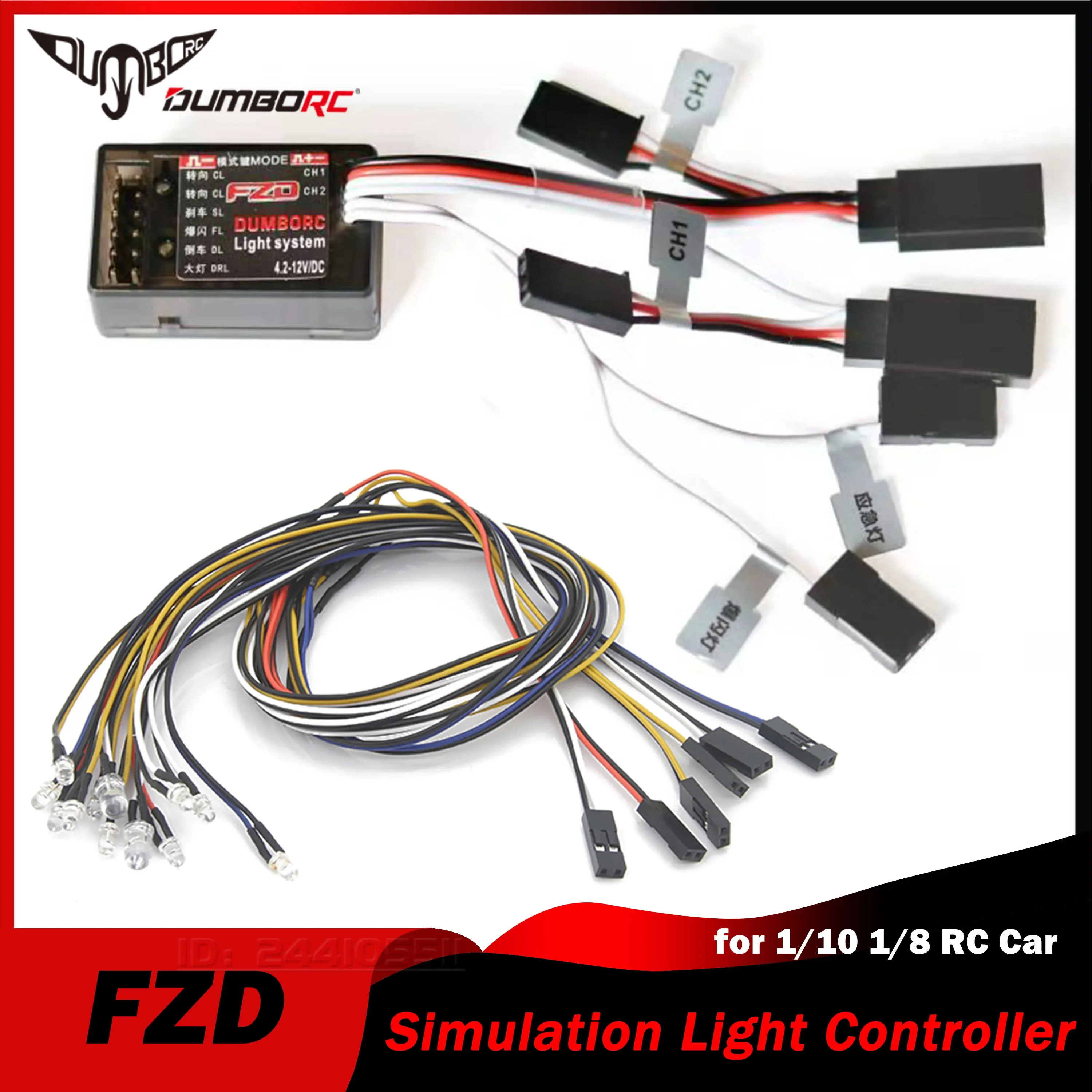 

DUMBORC FZD RC Car Simulation Light Controller with 12 LED System Kit for 1/10 1/8 Truck Drift HSP TAMIYA CC01 4WD Axial SCX10