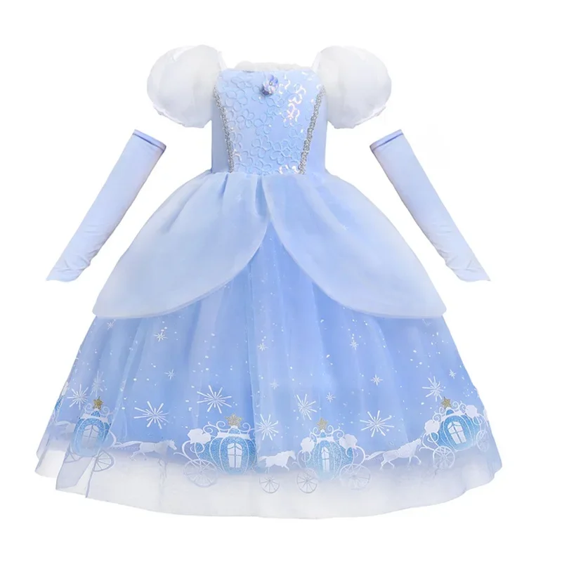 2024 Princess Cinderella Dress for Girls Sequin Birthday Party Ball Gown Luxury Clothes Halloween Carnival Costume for Kids 3-8T