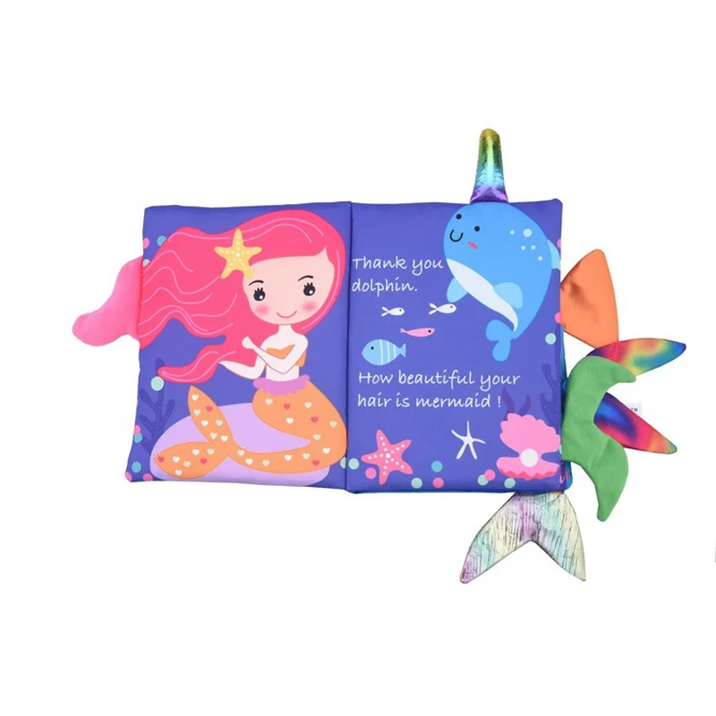 Libri di stoffa per code di animali morbidi per bambini Libri per bambini Giocattoli Appesi Tessuto non tossico Piega Sirena Libro di stoffa Giocattoli per l'educazione precoce
